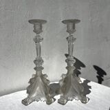 Pair of Griffon candlesticks in Val Saint Lambert crystal, Belgium.