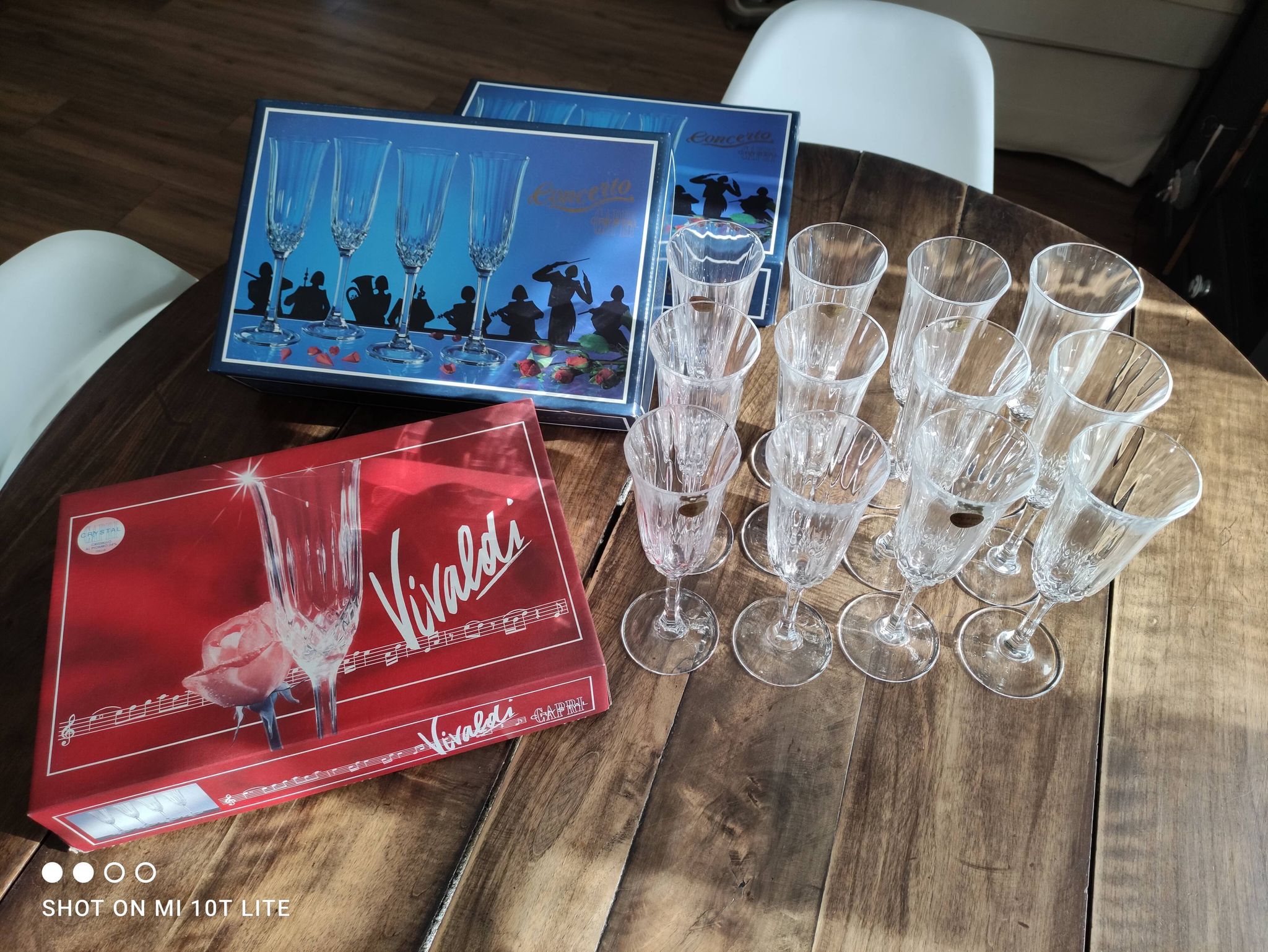 Set of 12 vintage Italian crystal champagne flutes Capri model with original boxes