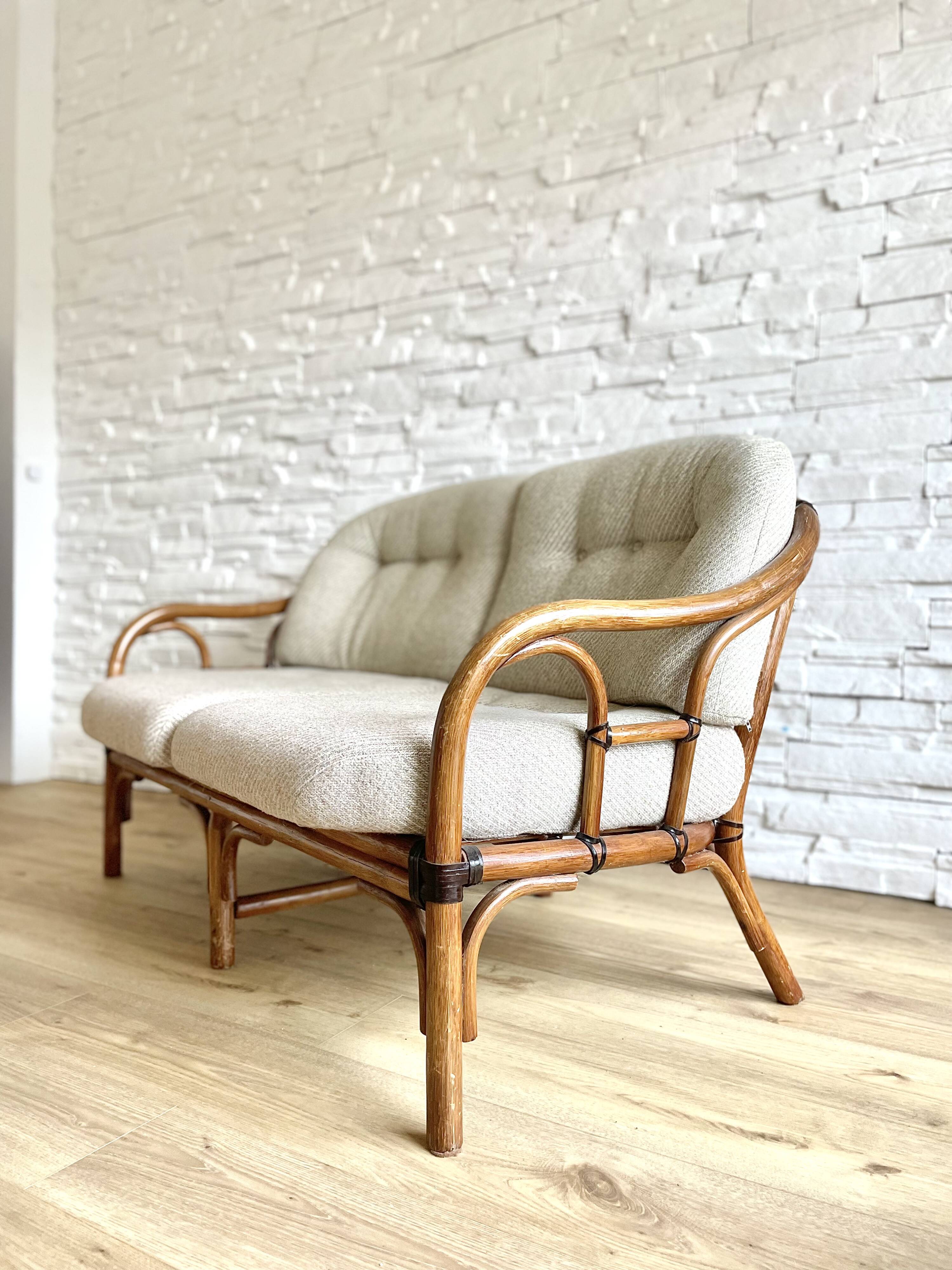 Vintage 2-seater rattan bench, KOK