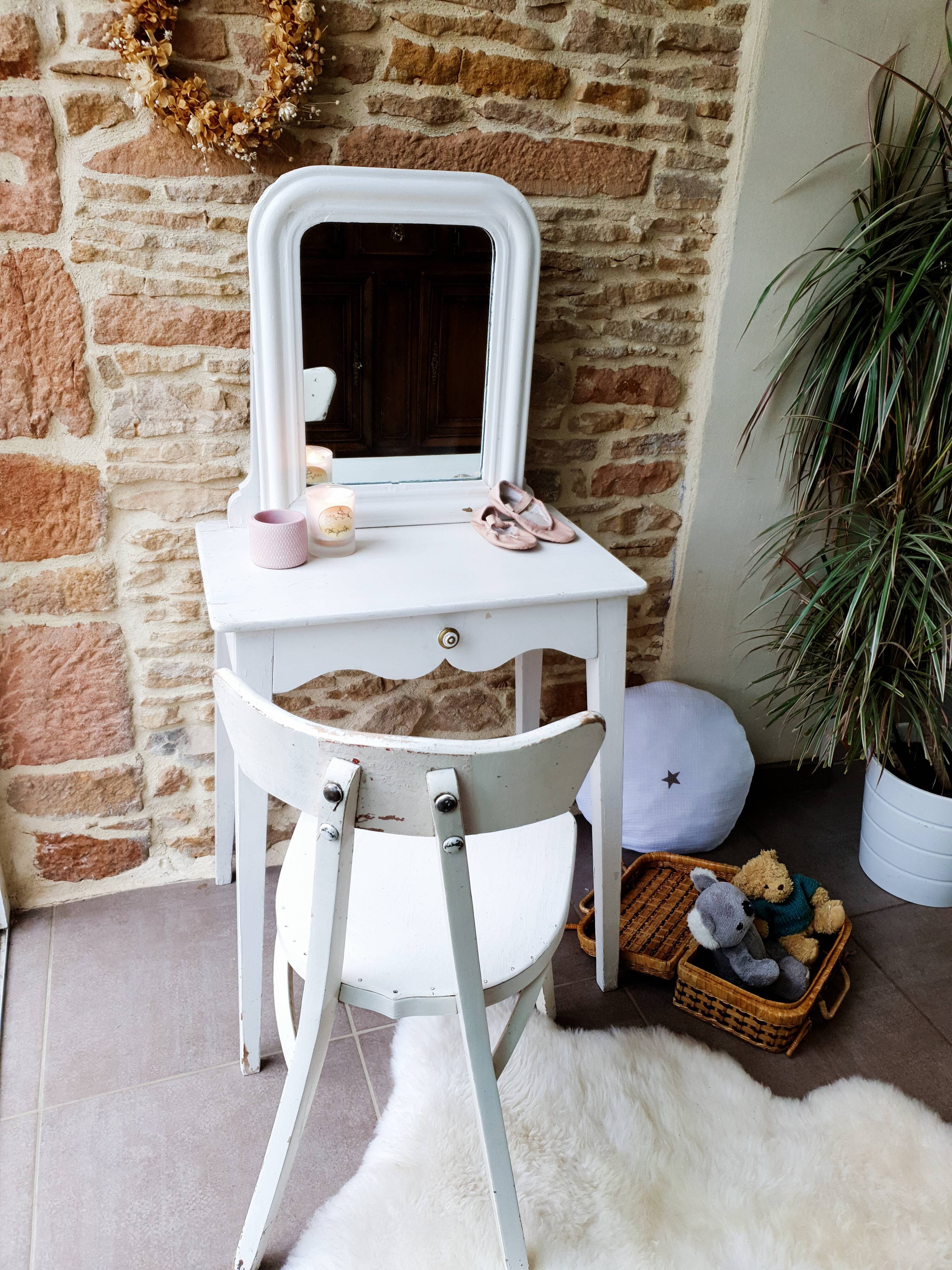 Dressing table and antique chair