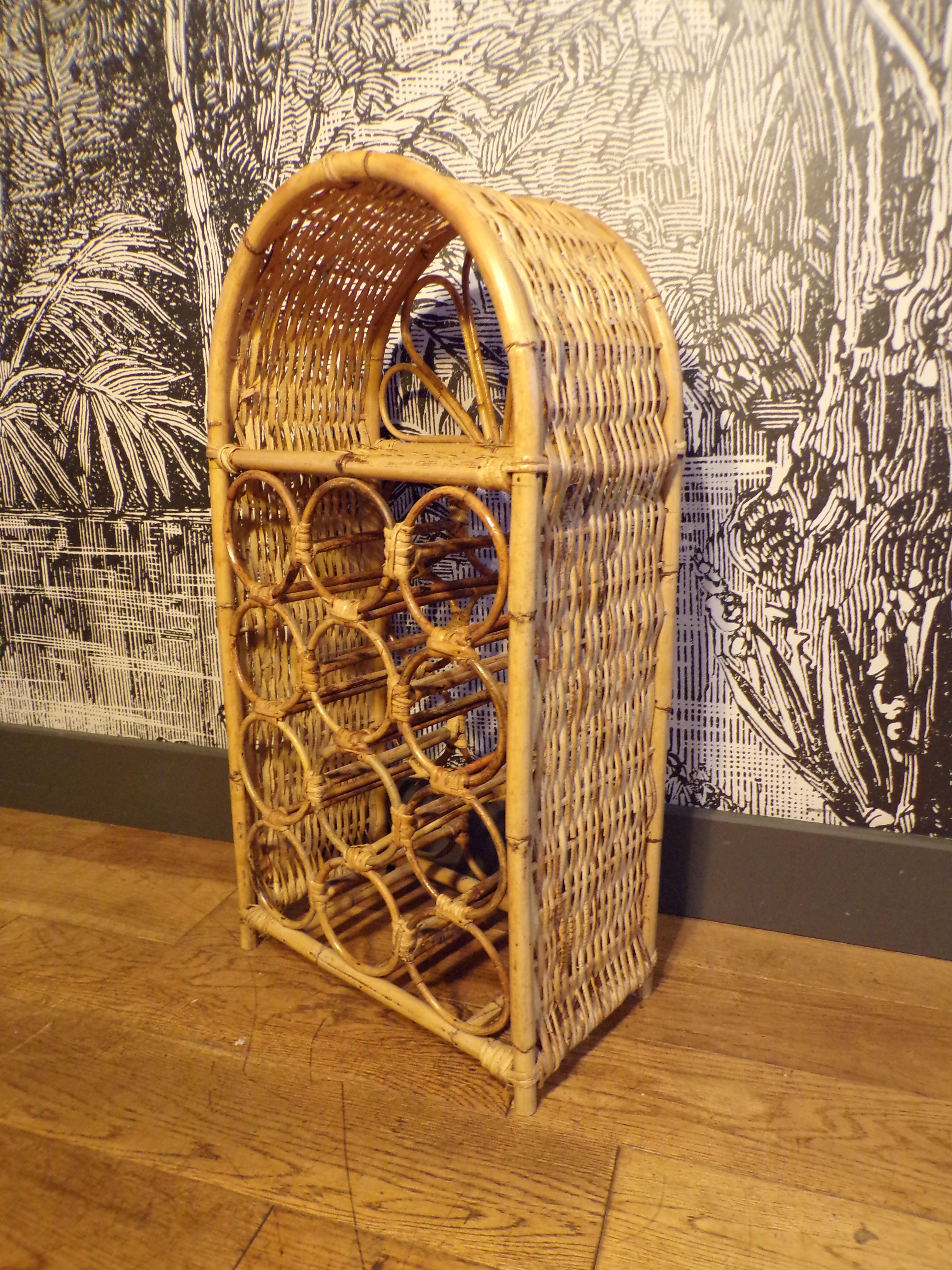 Rattan bottle shelf
