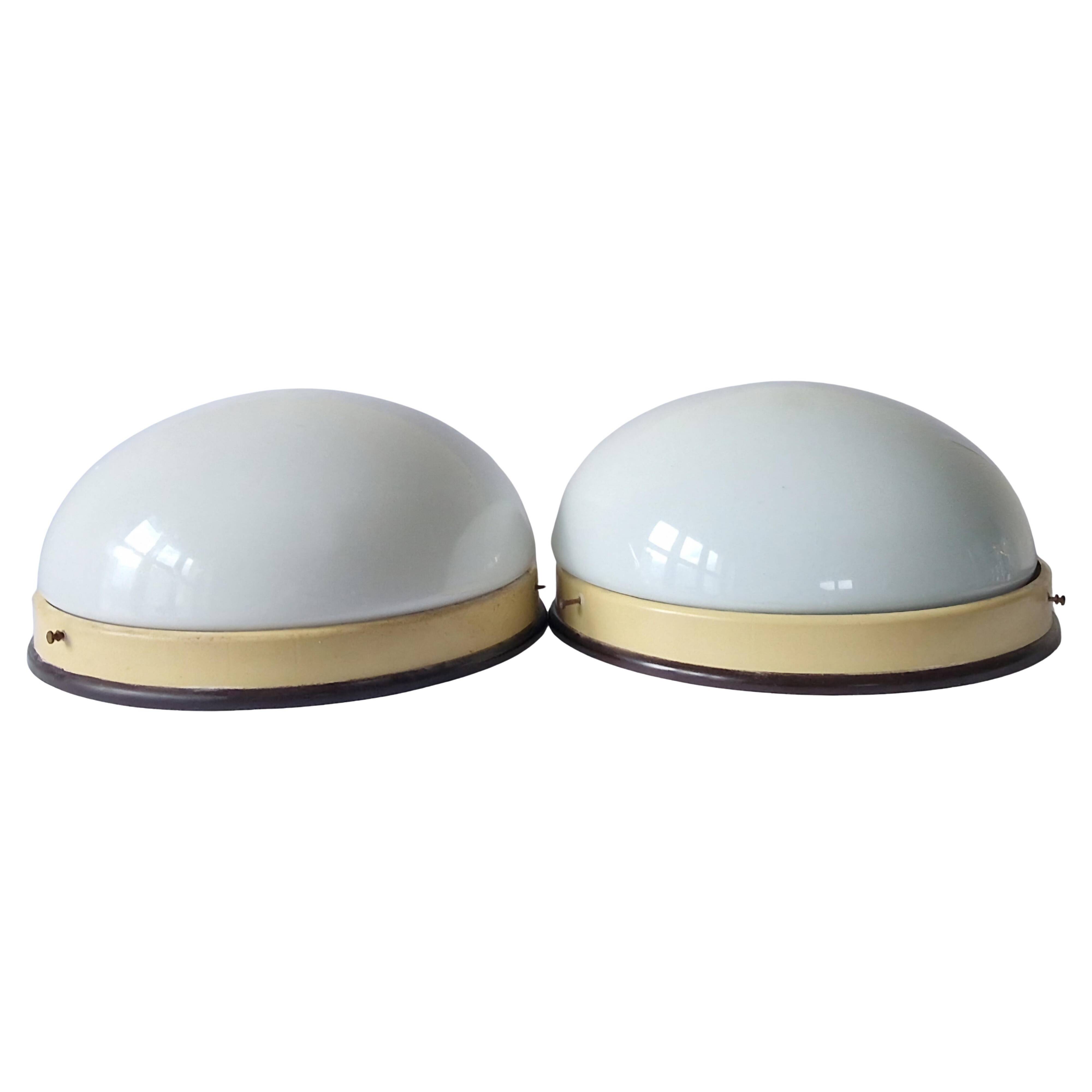 Pair of Midcentury Wall or Ceiling Lamps, Flush Mount, 1950s