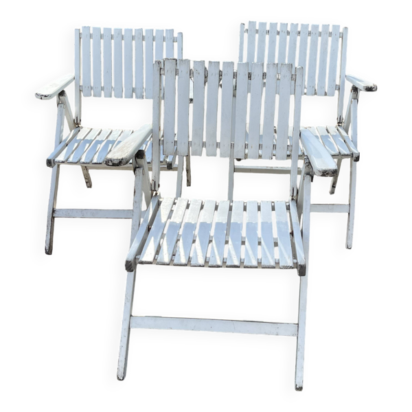 Ensemble de 3 fauteuils de jardin pliants vintage