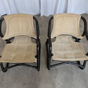 2 Vintage Espri Safari Lounge Armchairs / Rare Mid-century Black Bamboo and Beige Fabric Easy C