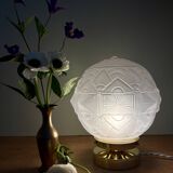 Vintage art deco globe table lamp in frosted glass