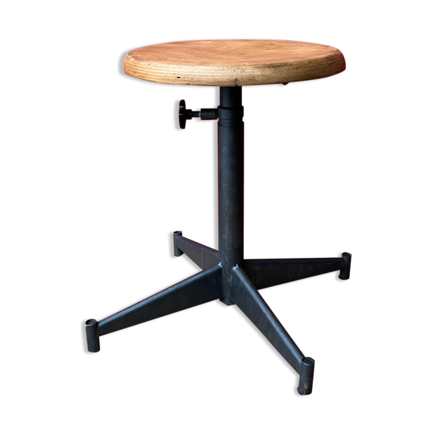 Adjustable industrial stool in metal & wood