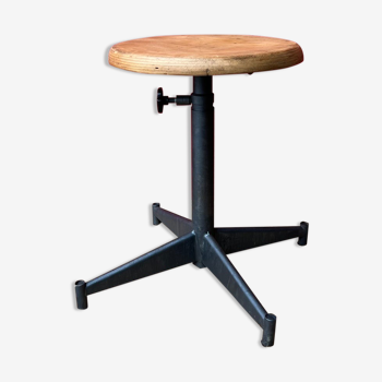 Adjustable industrial stool in metal & wood