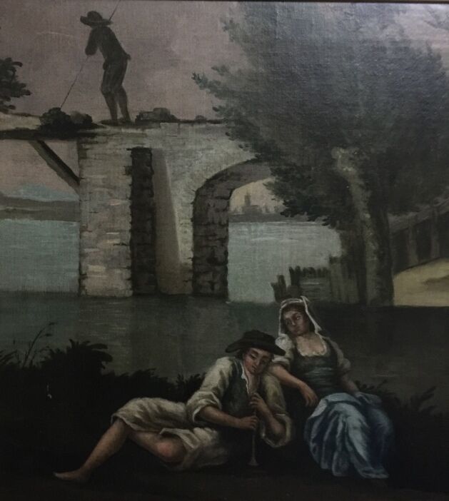 Ancient painting "The Romantic Rendezvous" by an unknown artist.
