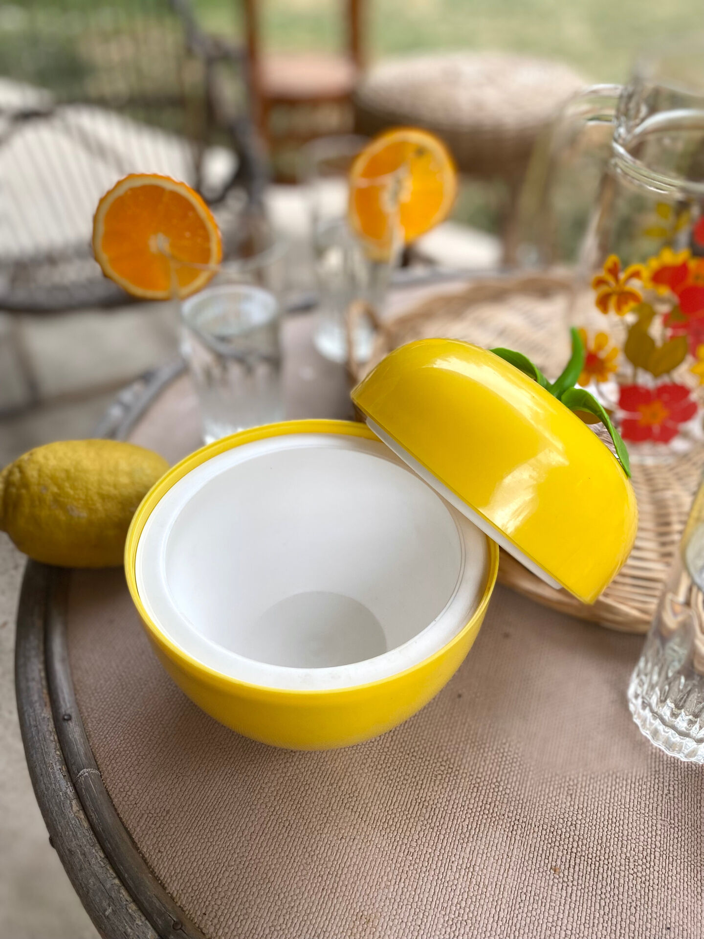 Vintage yellow plastic "apple" ice bucket from the 1970s.