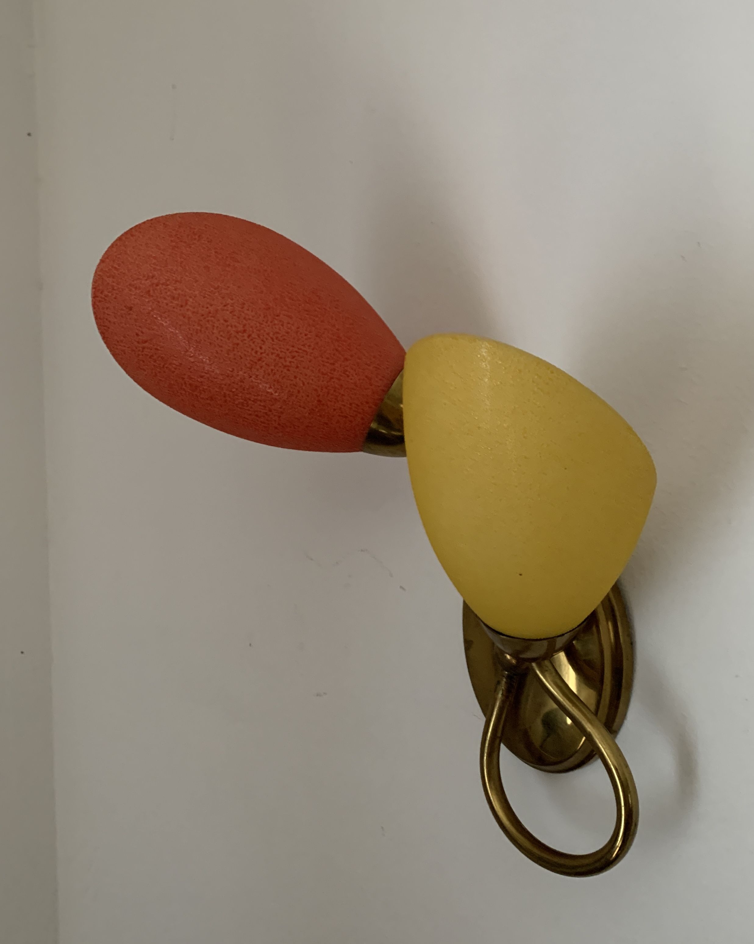 Pair of double wall lamp in brass and opaline year 1960 bi-color