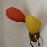 Pair of double wall lamp in brass and opaline year 1960 bi-color