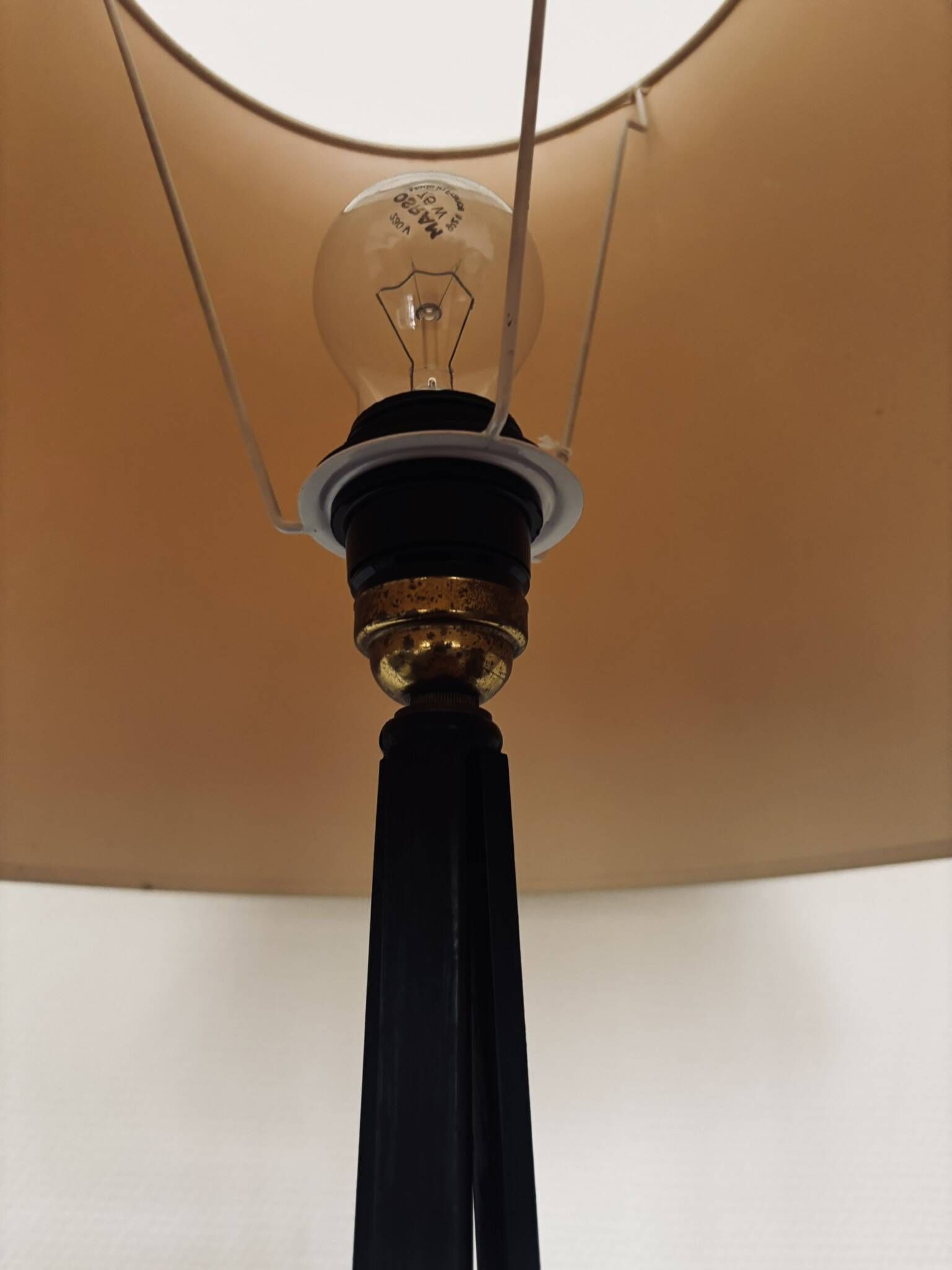 1950s floor lamp - wrought iron, gilded brass, and Sèvres crystal