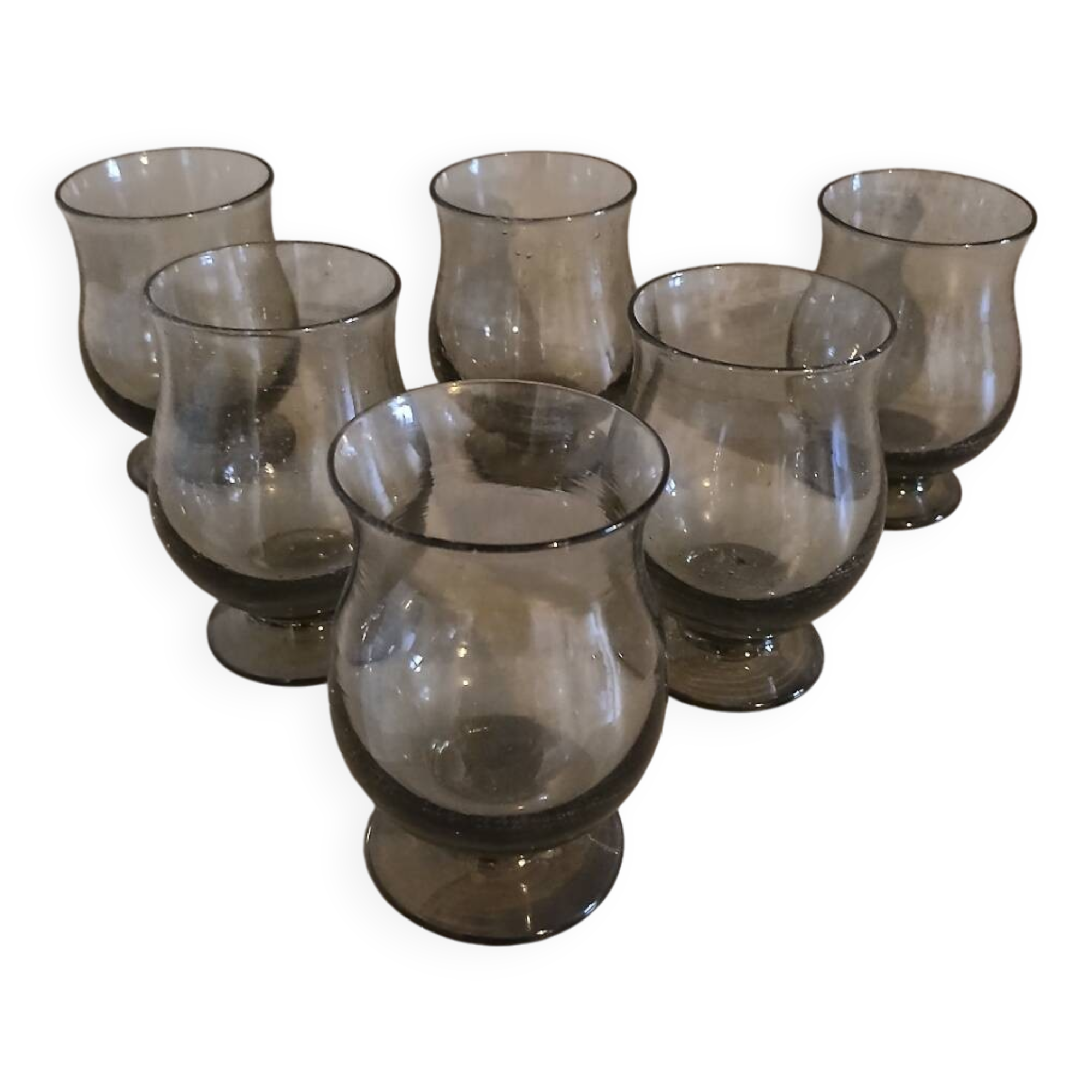 6 old smoked glasses with bubbles