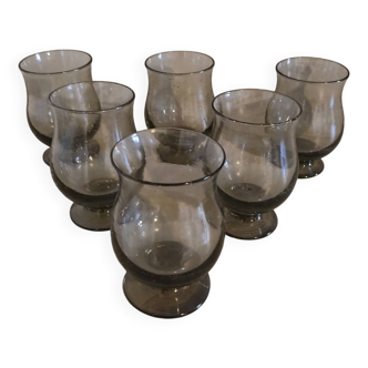 6 old smoked glasses with bubbles