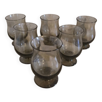 6 old smoked glasses with bubbles