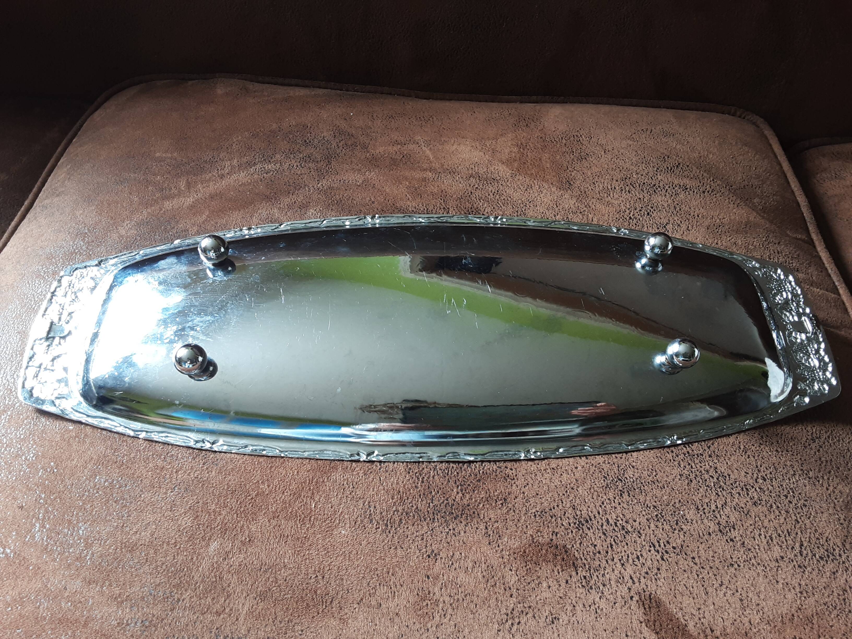 Large rectangular original silver metal dish