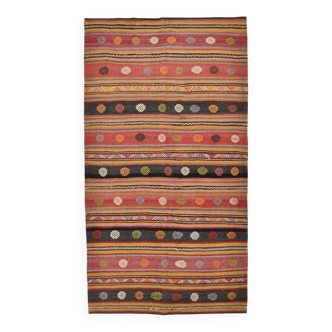 Tapis Kilim à rayures rouges, long et large, 190 x 356 cm