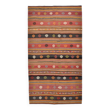6x12 Long Wide Red Striped Kilim Rug,  190x356Cm