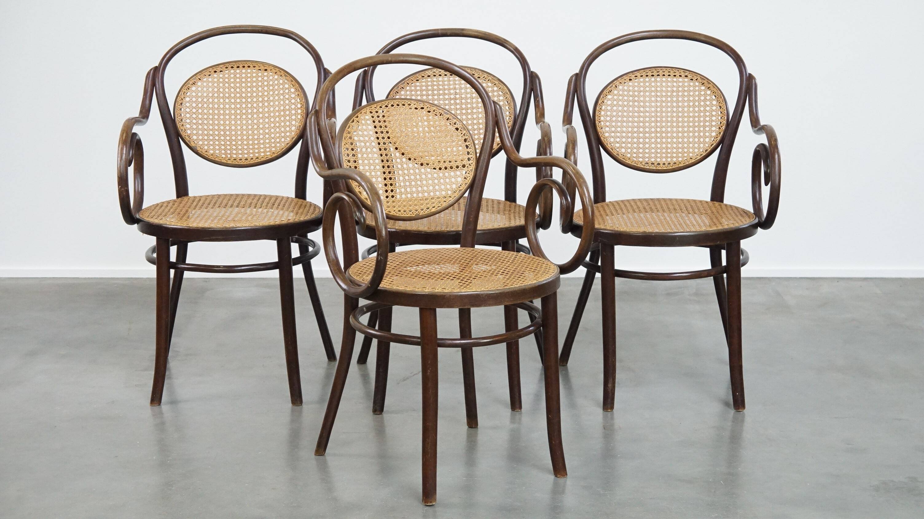 Very elegant, characterful, and graceful set of 4 Art Nouveau design bistro chairs
