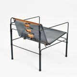 Black modernist design lounge set by Jan van Opzeeland in leather and steel bar, Netherlands, 1980s