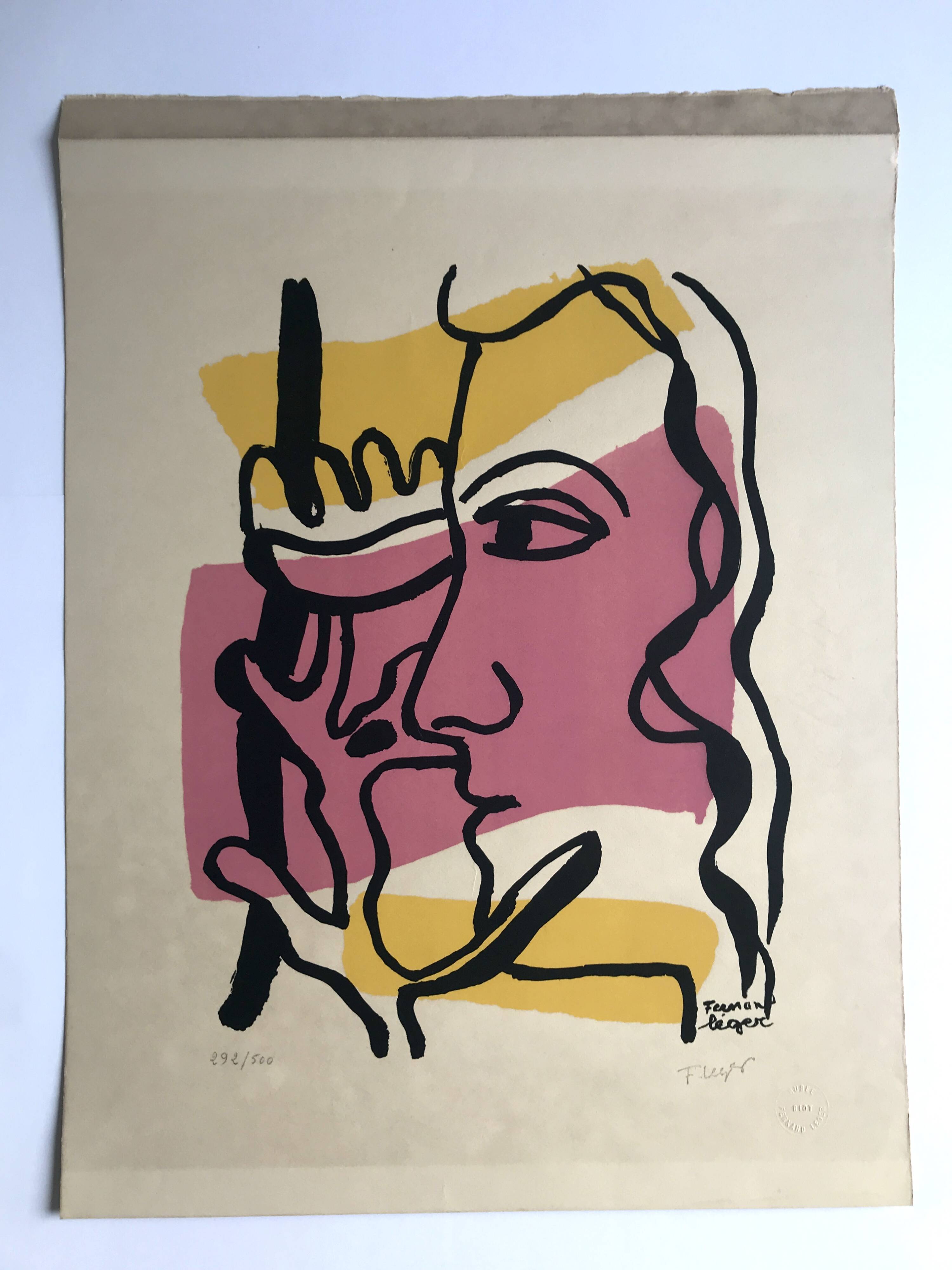 Fernand LEGER, Profile with Flower, c. 1948. Signed and stamped lithograph.