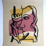 Fernand LEGER, Profile with Flower, c. 1948. Signed and stamped lithograph.