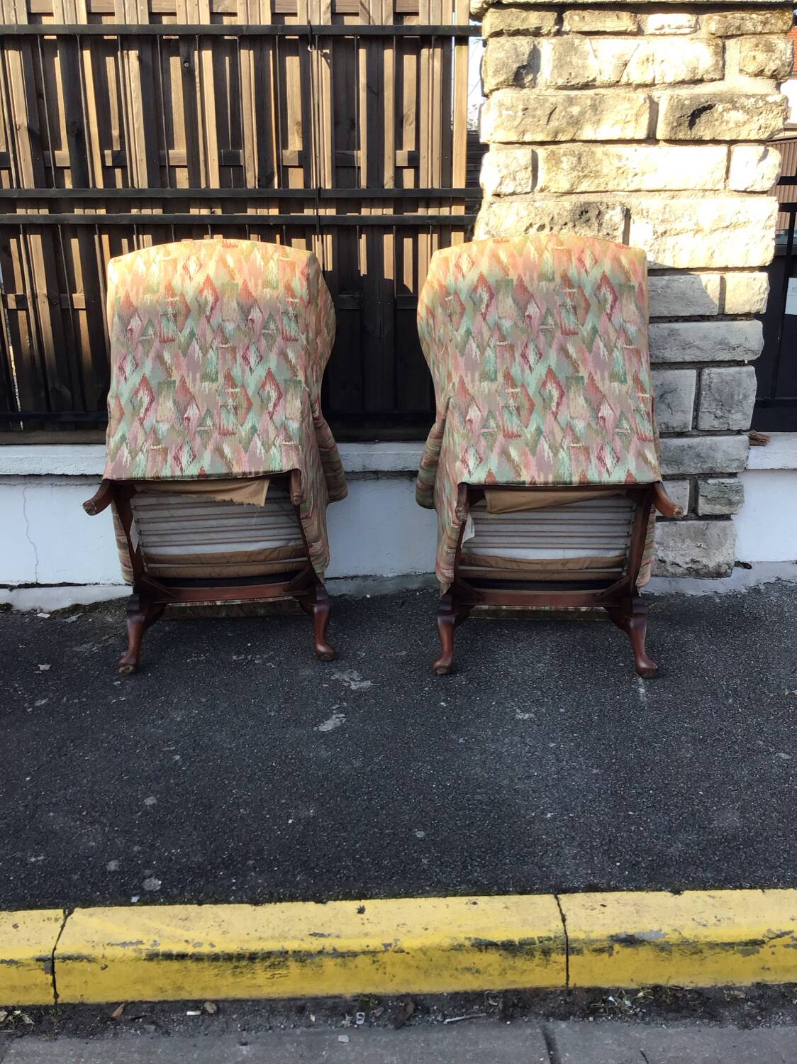 Old pair of Knoll Parker fabric armchairs