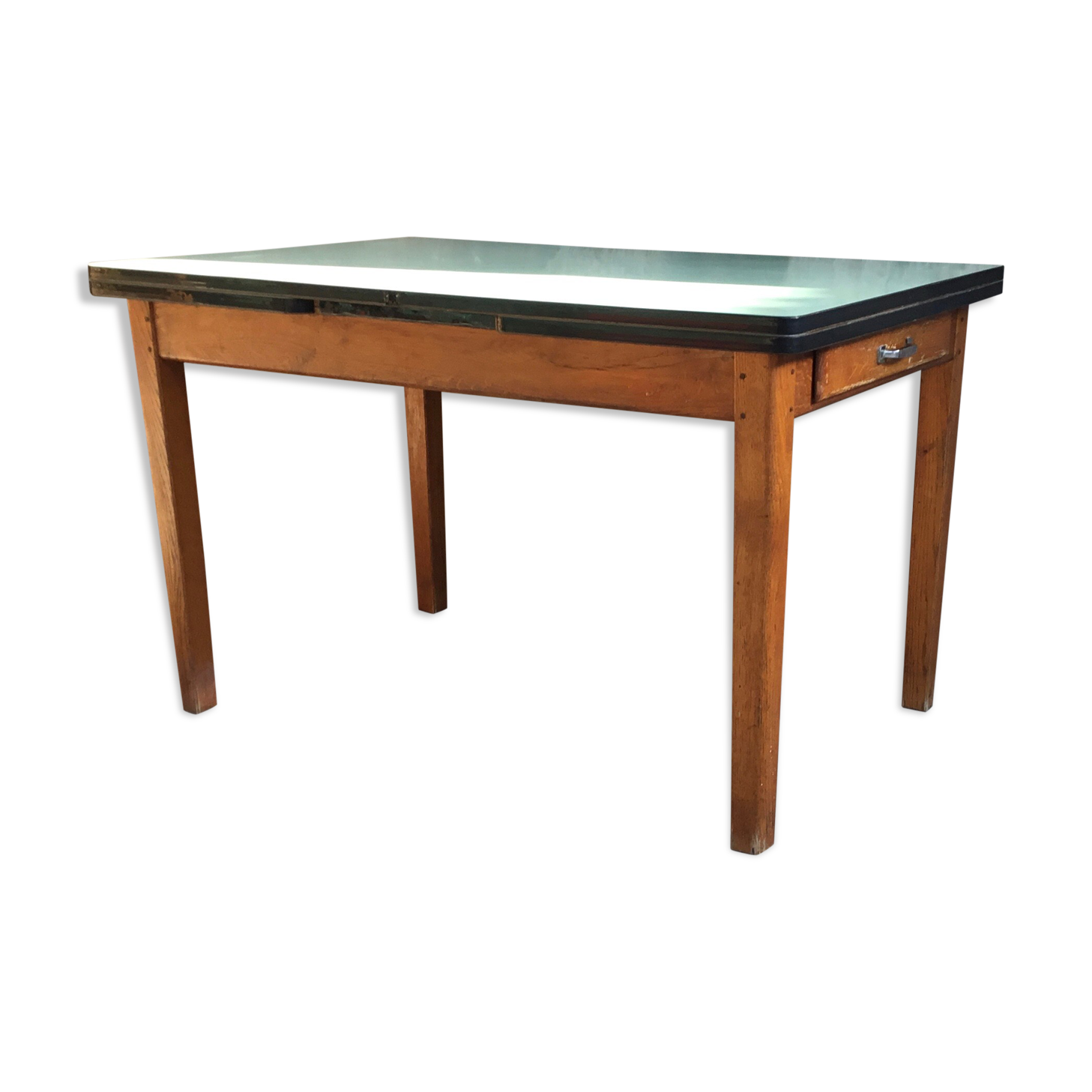 Vintage stretch table - oak footing - mint green formica tray - 1950