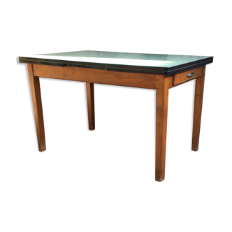 Vintage stretch table - oak footing - mint green formica tray - 1950