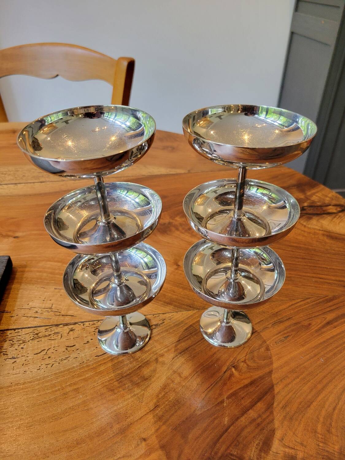 6 stainless steel ice cream cups 1970