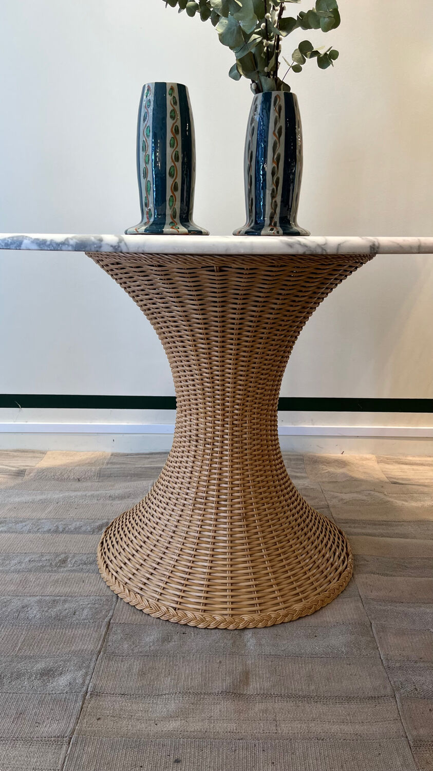 Marble and wicker dining table