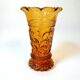 Art Deco Iridescent Amber Glass Vase with Floral Motif - Amber Yellow Glass Vase