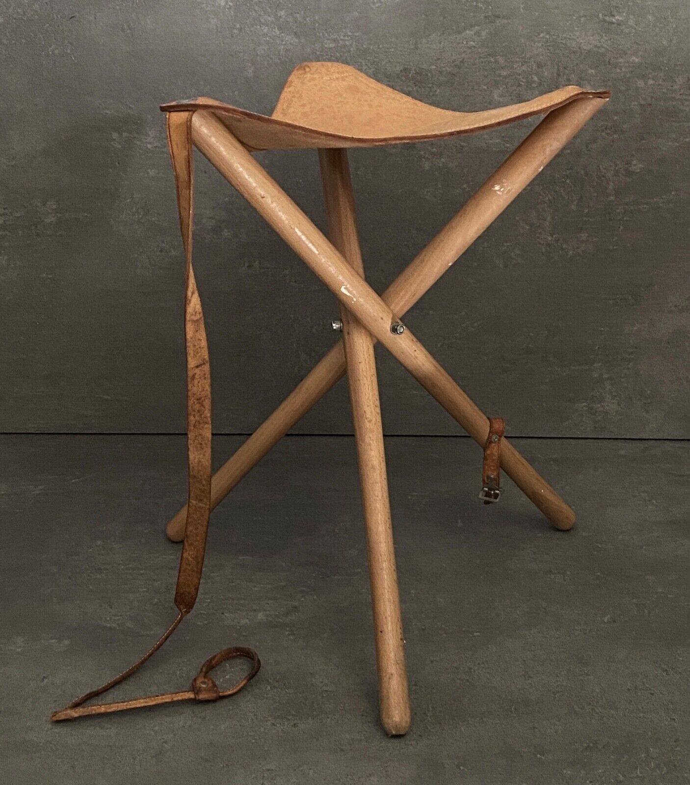 Folding stool leather and bamboo 1970