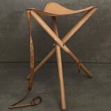 Folding stool leather and bamboo 1970