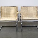 Set of two vintage design chairs by Franco Albini for Tecta, chrome and rattan