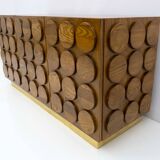 Brutalist Italian Chestnut Wood and Brass Bar Cabinet, 1970s