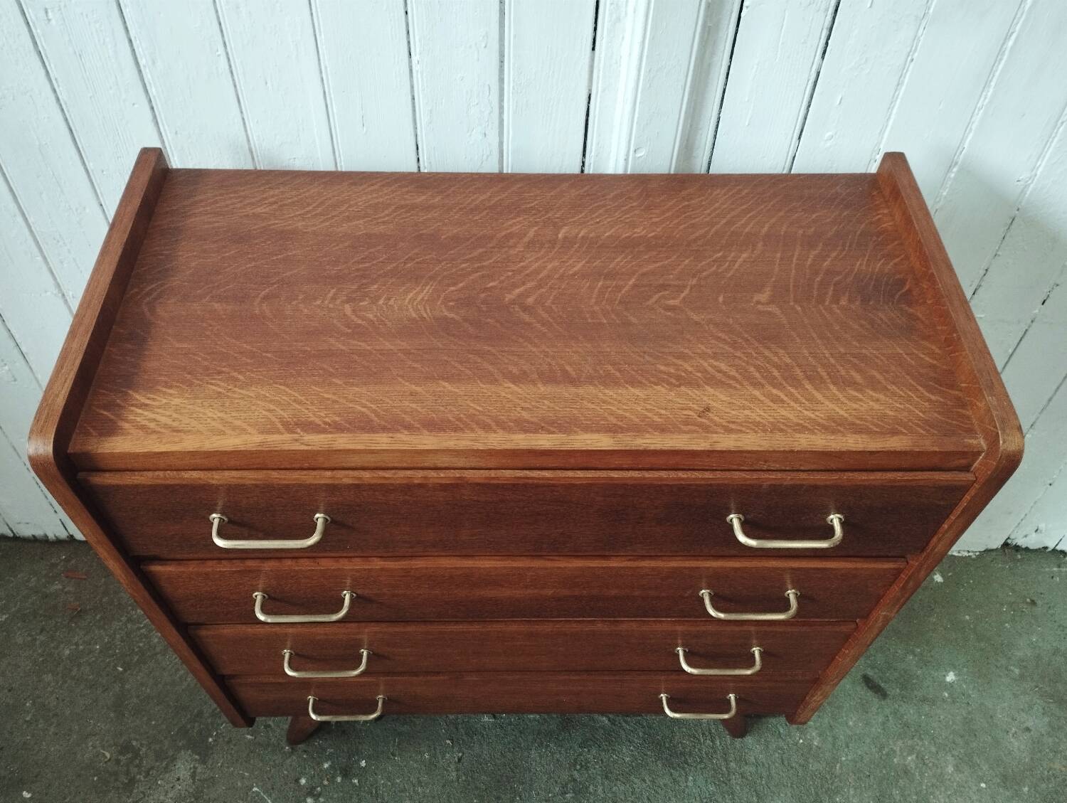 Vintage chest of drawers with solid oak compass legs