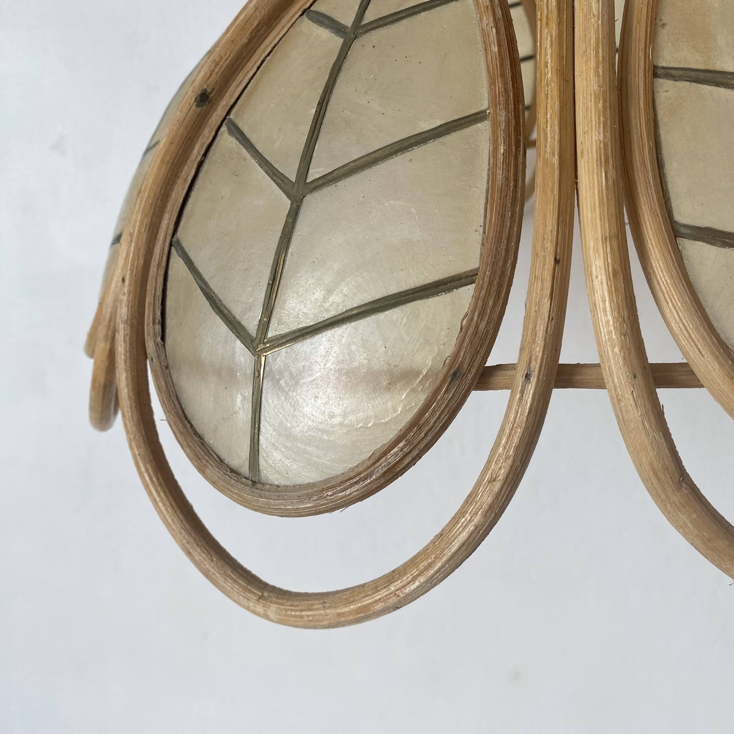 Hanging lampshade, mother-of-pearl and rattan pendant light
