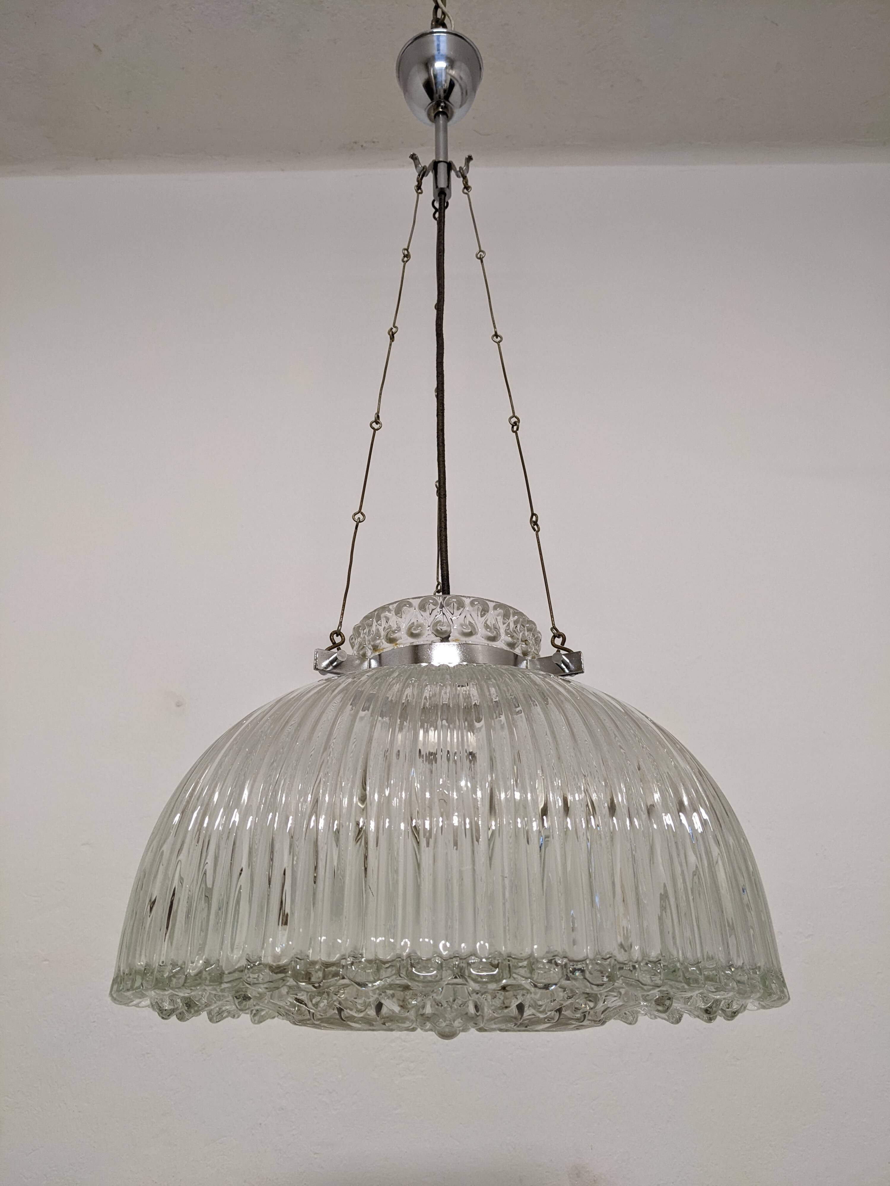 XL dome pendant light in blown glass, Italy circa 1960