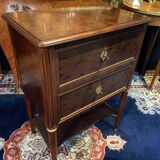 Petite commode XIXe 2 tiroirs et tablette d'entrejambes acajou massif Louis