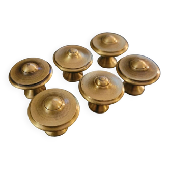 6 patinated brass furniture knobs