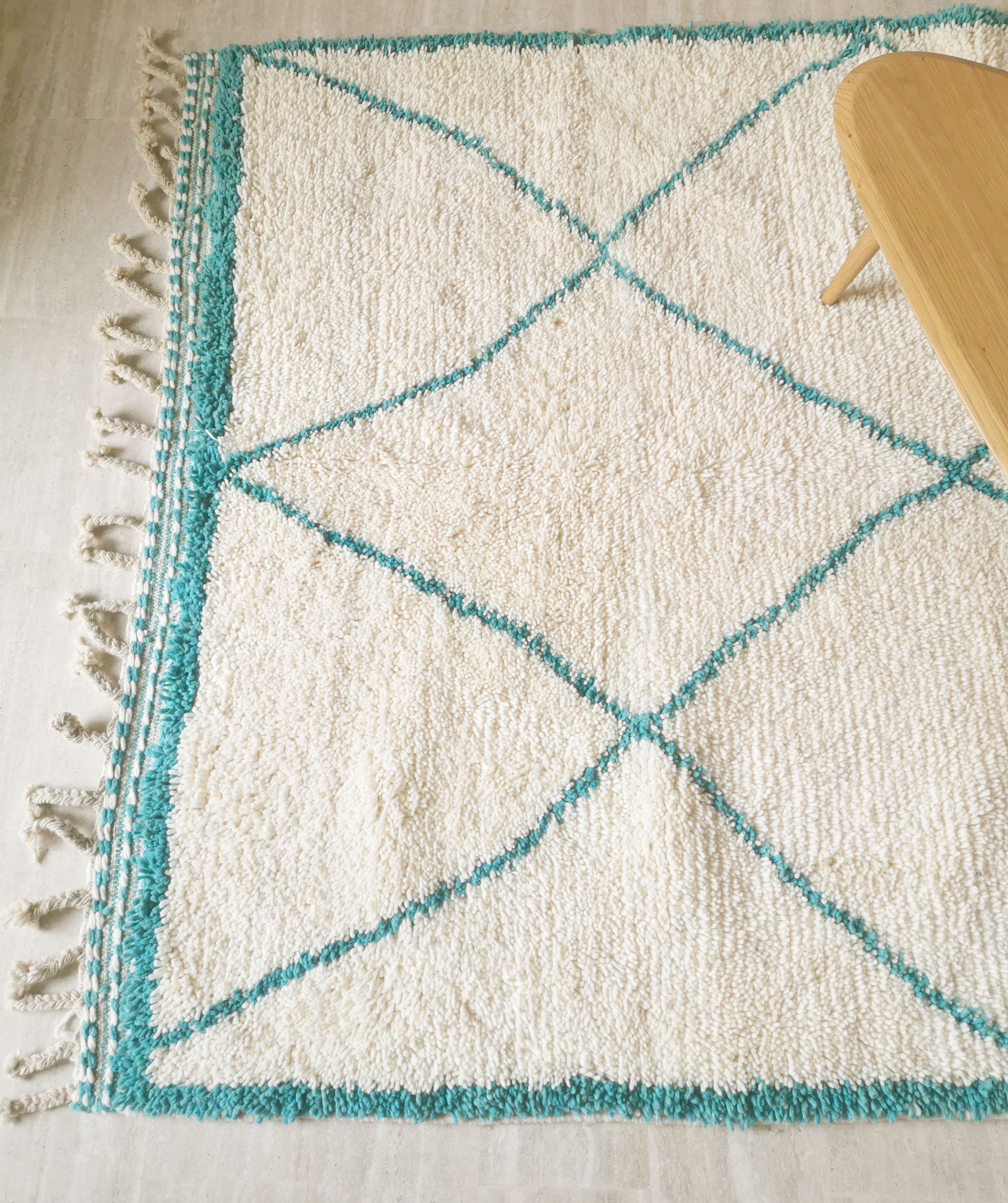 Berber carpet blessed ouarain true turquoise blue with diamonds in wool