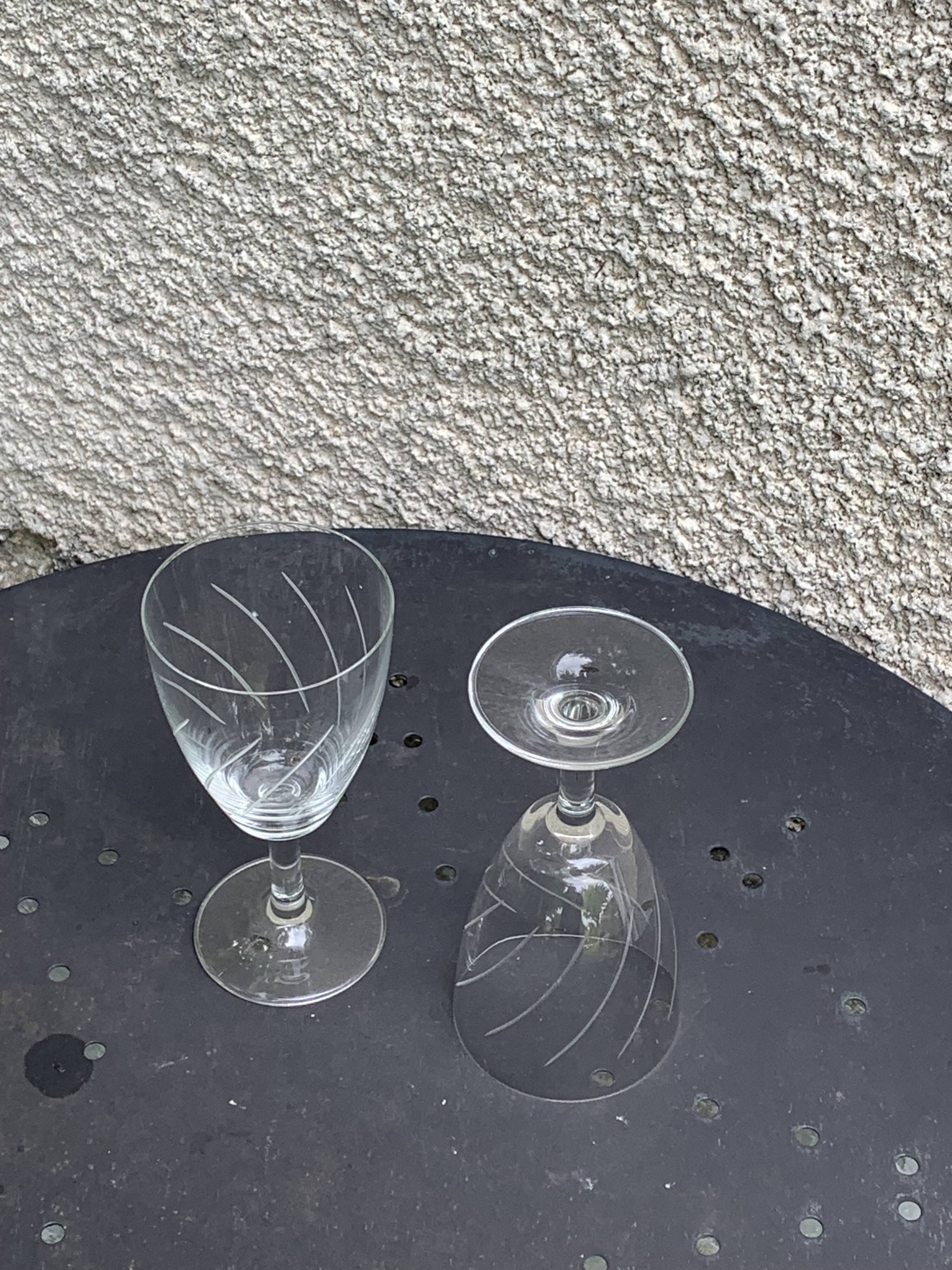 7 vintage crystal and chiseled glass wine glasses