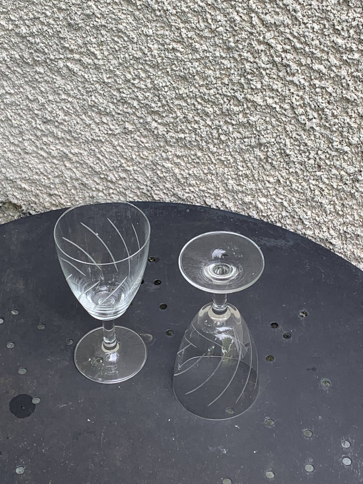 7 vintage crystal and chiseled glass wine glasses