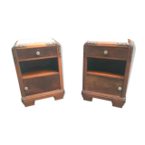 Art Deco bedside tables carved wood and marble 1930