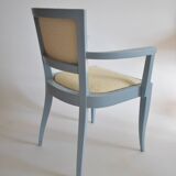 Fully restored bridge chair, curly wool fabric