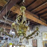 Lustre pampilles et laiton 9 ampoules