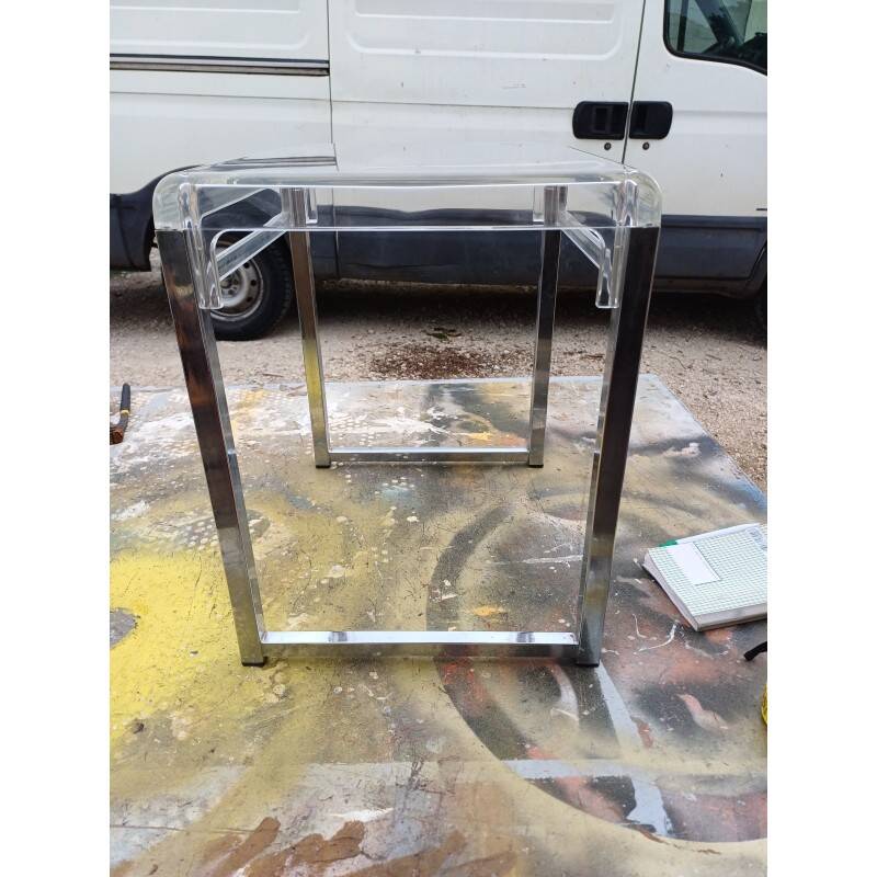 Table basse vintage chrome et plastique transparent
