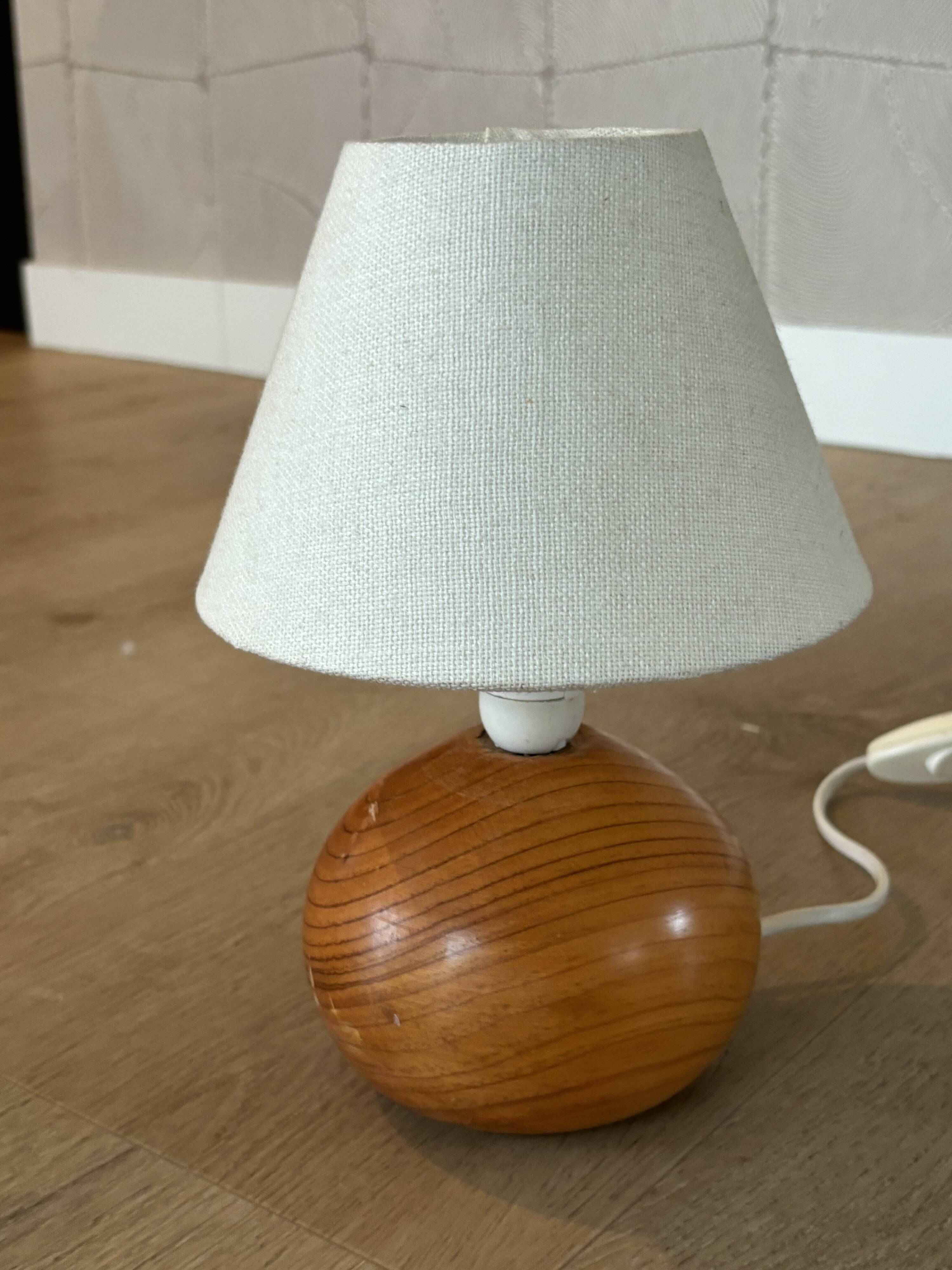 vintage wooden ball lamp small model with fabric shade 80's design