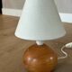 Lampe boule en bois, abat-jour en tissu, années 80
